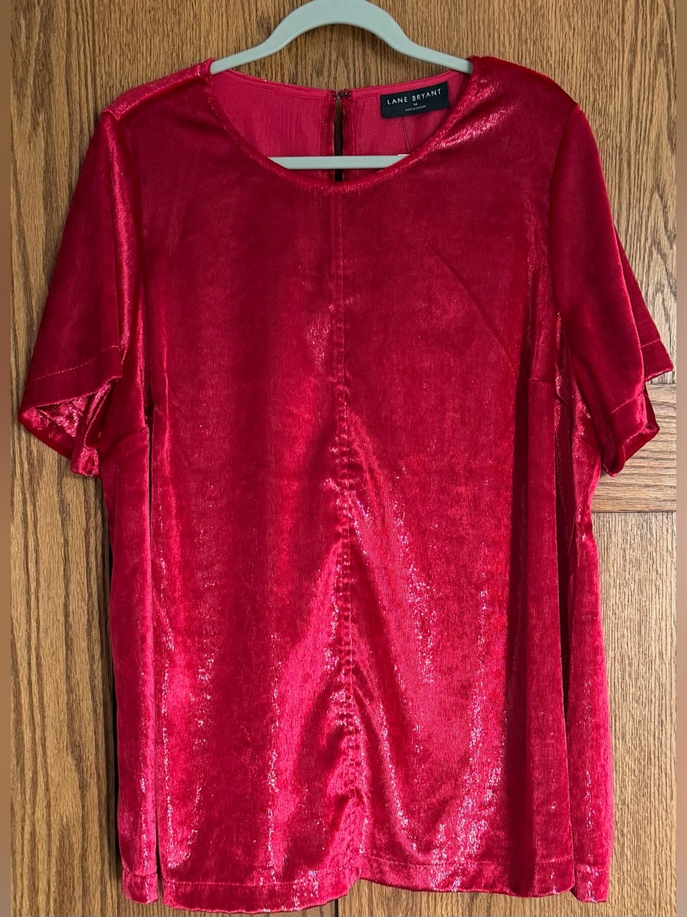 NWT Lane Bryant Shimmering Ruby Red Velvet Short Sleeve Top